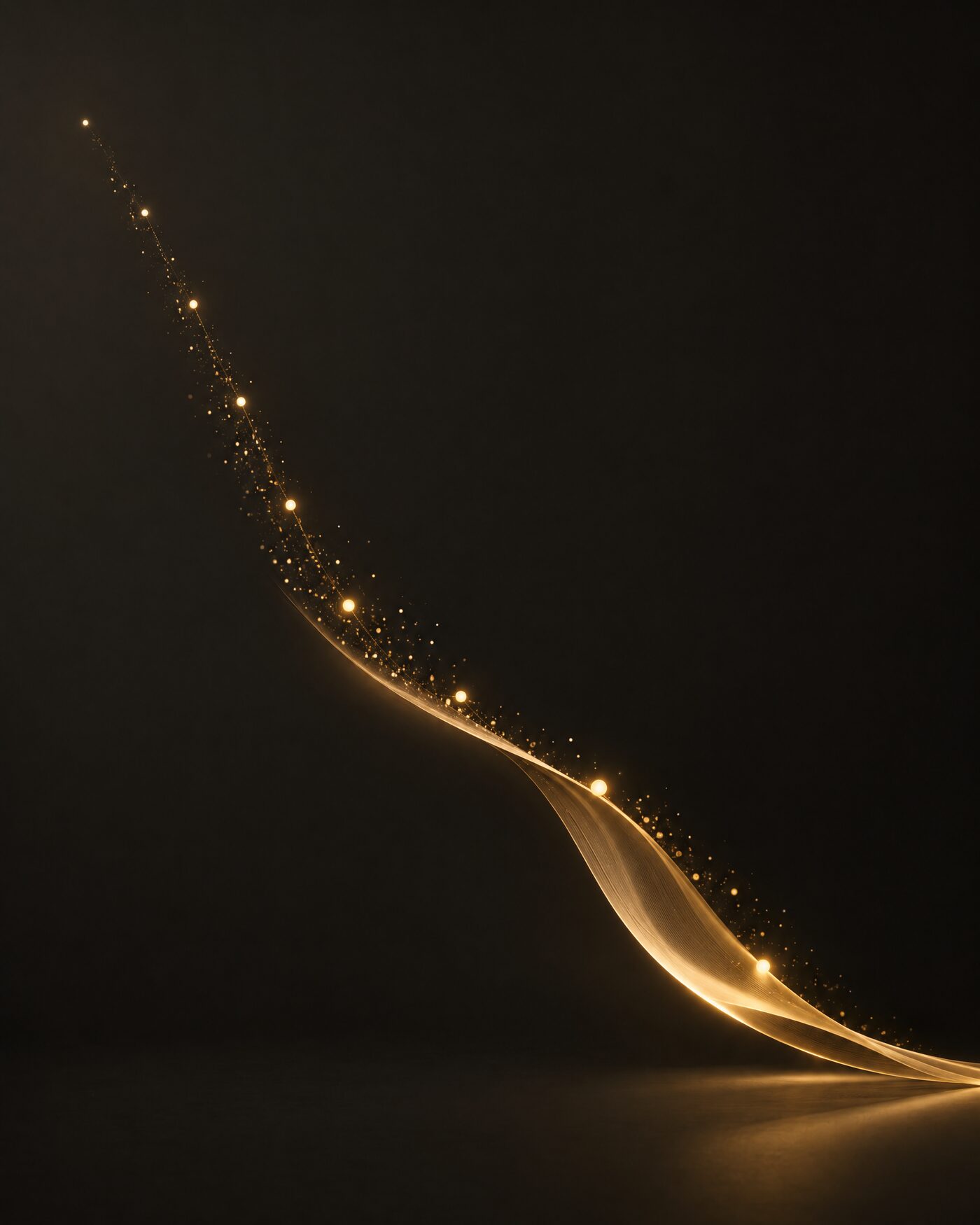A single golden curve rising across a dark field, thinning into points of connected light